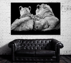 Lion Family in Black And White Wall Art Decor Canvas Printing-1Panel