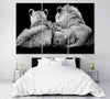 Image of Lion Family in Black And White Wall Art Canvas Printing Decor-3Panels