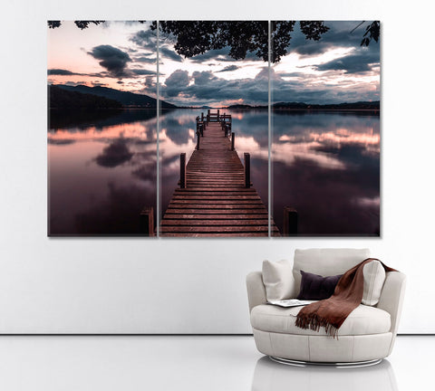 Long Wooden Bridge Pier Wall Art Canvas Printing Decor-3Panels