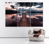 Image of Long Wooden Bridge Pier Wall Art Canvas Printing Decor-3Panels
