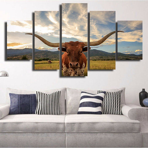 Longhorn Cattle Ox Cow Wall Art Canvas Printing Decor