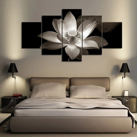 Lotus Flower Black and White Wall Art Canvas Printing Decor