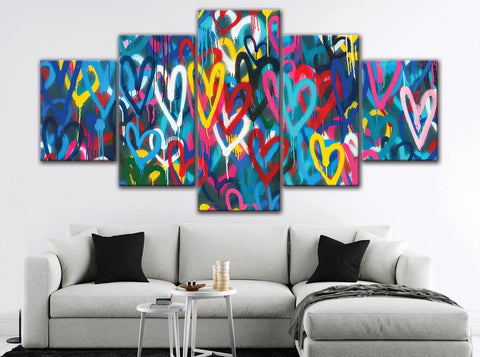 Love Colorful Hearts Graffiti Wall Art Canvas Printing Decor