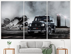 Mercedes Brabus Car vs Classic Airplane Wall Art Canvas Printing Decor