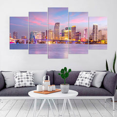 Miami at Twilight City Skyline Wall Art Canvas Printing Decor