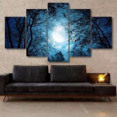 Moon Light Through Forest Trees Wall Art Canvas Printing Decor