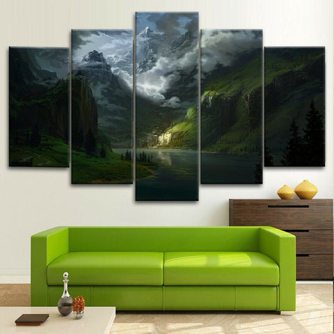Mountain Lake Landscape Clouds Wall Art Canvas Printing Decor