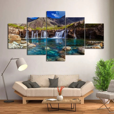 Mountain Waterfall Lagoon Landscape Wall Art Canvas Printing Decor