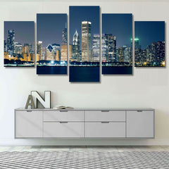 Night View Chicago Skyline Wall Art Canvas Printing Decor