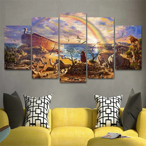 Noah's Arc Wildlife Rainbow Genesis Christian Wall Art Canvas Printing Decor