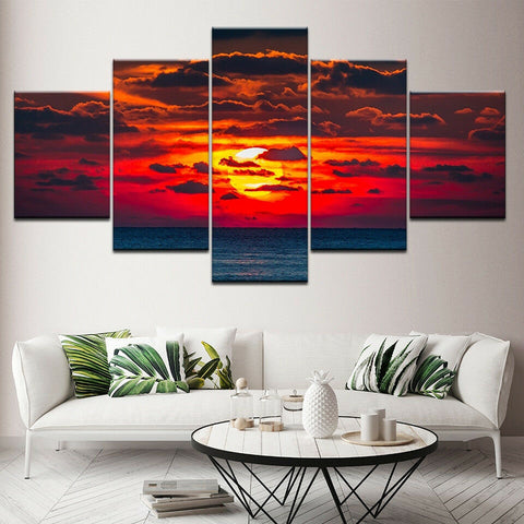 Ocean Sunset Red Sky Wall Art Canvas Printing Decor