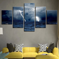 Ocean Thunderstorm Lightning Clouds Waves Wall Art Canvas Printing Decor