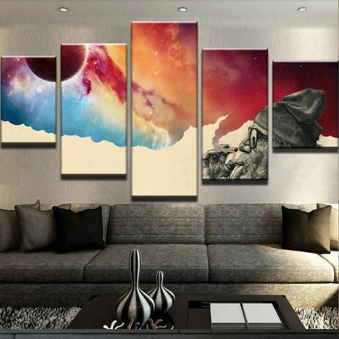 Old Hipster Hippy Smoking Galaxy Space Wall Art Canvas Printing Decor