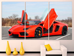 Orange Lamborghini Sport Car Wall Art Canvas Printing Decor