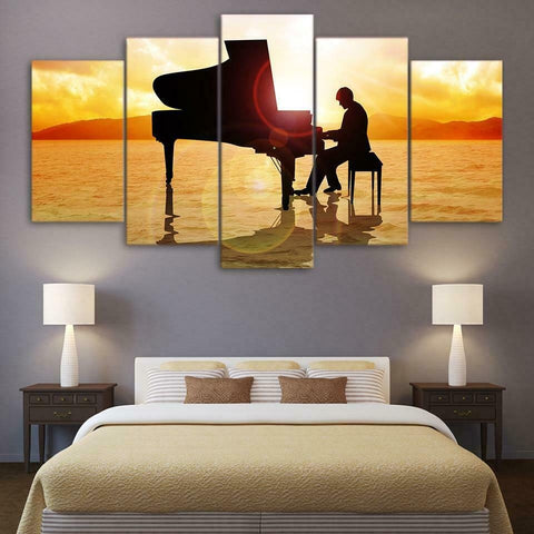 Piano Man Playing Music In The Sunset Wall Art Canvas Printing Decor