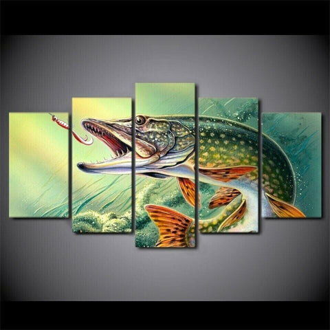Pike Fish Fishing Rod Wall Art Canvas Printing Decor