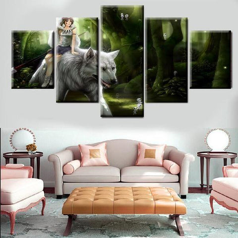 Princess Mononoke Riding The White Wolf Wall Art Canvas Printing Decor
