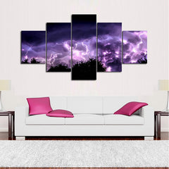 Purple Lightning Storm Night Sky Wall Art Canvas Printing Decor