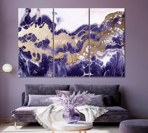 Purple Marble Fluid Ink Wall Art Canvas Printing Decor-3Panels