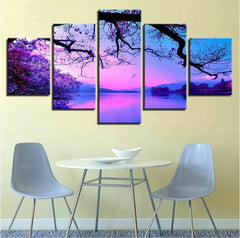 Purple Sunset Trees Lake Wall Art Canvas Printing Decor