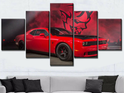Red Dodge Challenger Muscle Car Wall Art Canvas Printing Decor