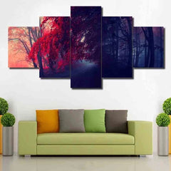 Red Forest Night Scenery Colorful Wall Art Canvas Printing Decor