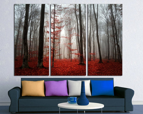 Red Leaves Forest Trees Autumn Wall Art Canvas Printing Decor