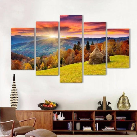 Red Trees Canadian Fall Landscape Wall Art Canvas Printing Decor