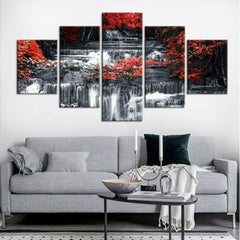 Red Waterfall Black White Scenery Wall Art Canvas Printing Decor