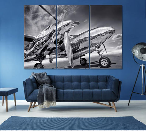 Retro Classic Airplane Wall Art Canvas Printing Decor-3Panels