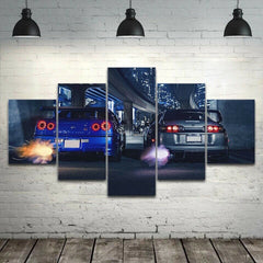SUPRA vs GTR R34 Sports Car Race Wall Art Canvas Printing Decor