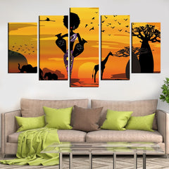 Savannah Safari Curly Hair Woman Wall Art Canvas Printing Decor