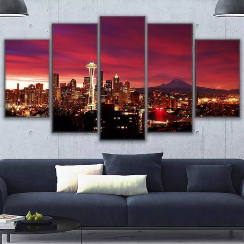 Seattle Red Skyline Cityscape Wall Art Canvas Printing Decor