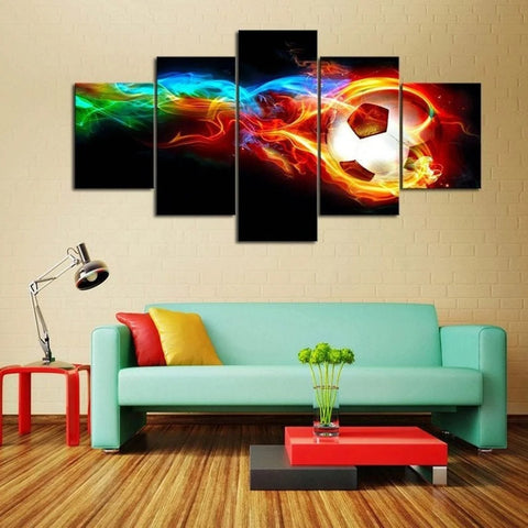Soccer Ball Colorful Fire Wall Art Canvas Printing Decor
