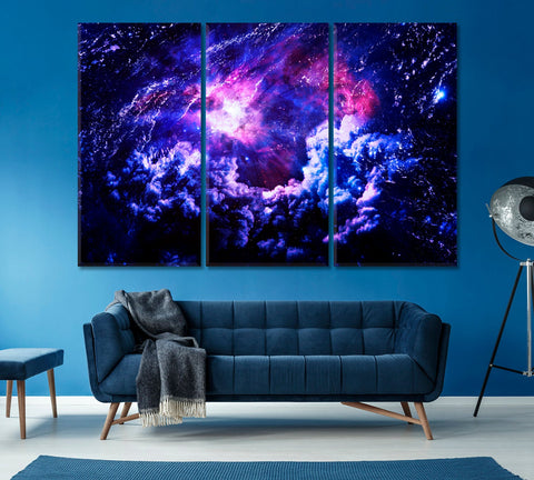 Starry Purple Galaxy Space Wall Art Canvas Printing Decor-3Panels