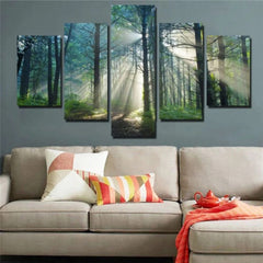 Sun Shining Through Trees Forest Wall Art Canvas Printing Decor