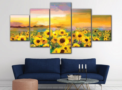 Sunflower Watercolor Flowers Field Wall Art Canvas Printing Decor