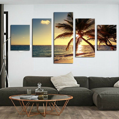 Sunset Beach Coconut Tree Seascape Wall Art Canvas Printing Decor