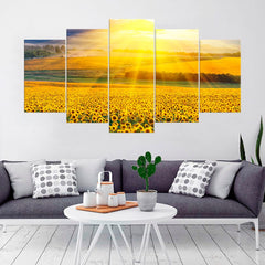 Sunset over the Sunflower Field Wall Art Canvas Printing Decor