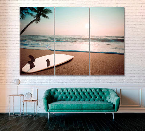 Surfboard Tropical Beach Wall Art Canvas Printing Decor-3Panels