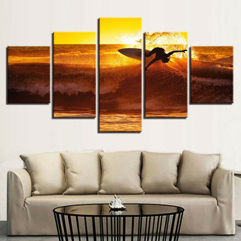 Surfing Sunset Ocean Waves Professional Surfer Wall Art Canvas Printing Decor