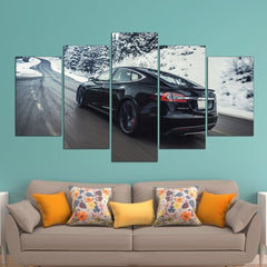 Tesla Model Black Car Wall Art Canvas Printing Decor