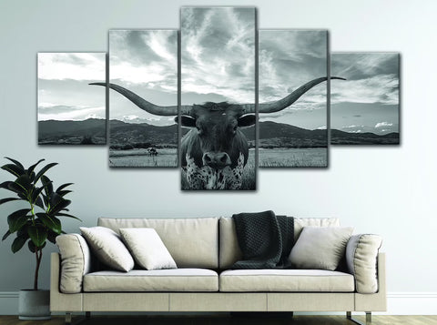 Texas Longhorn Black & White Wall Art Canvas Printing Decor