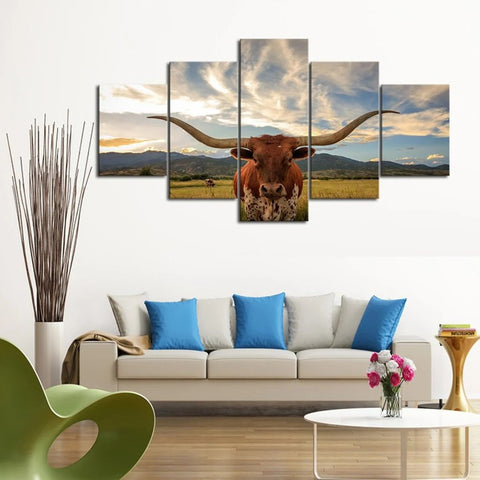 Texas Longhorn Cattle Cow Ranch Farm Wall Art Canvas Printing Decor