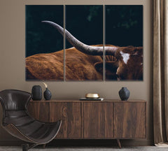 Texas Longhorn Cow Wall Art Canvas Printing Decor-3Panels