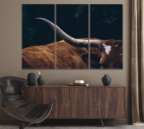 Texas Longhorn Cow Wall Art Canvas Printing Decor-3Panels