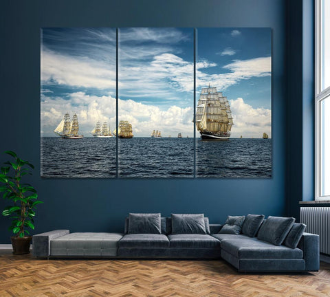 The Sailboats on Ocean Wall Art Canvas Printing Decor-3Panels