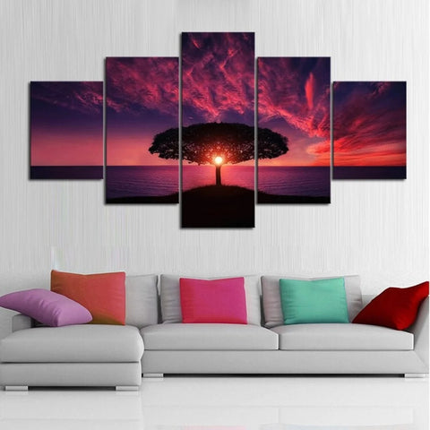Tree Overlooking Ocean Sunset Wall Art Canvas Printing Decor