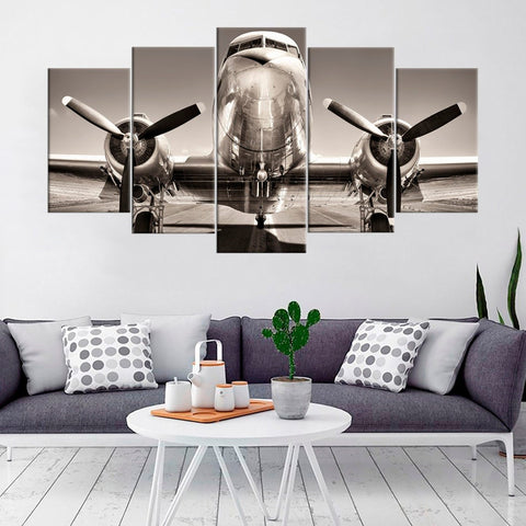 Vintage Airplane on a Runway Wall Art Canvas Printing Decor