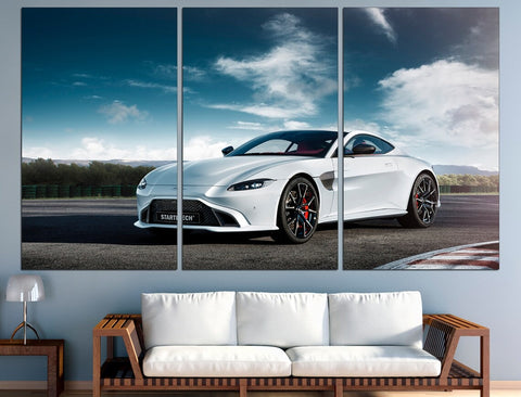 White Aston Martin Supercar Wall Art Canvas Printing Decor